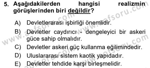Uluslararası Örgütler Dersi 2016 - 2017 Yılı (Vize) Ara Sınav Soruları 5. Soru
