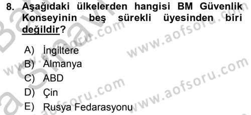 Uluslararası Örgütler Dersi 2016 - 2017 Yılı (Vize) Ara Sınav Soruları 8. Soru