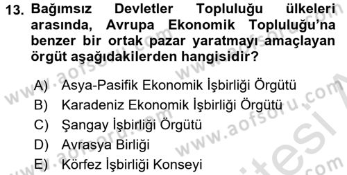 Uluslararası Örgütler Dersi 2016 - 2017 Yılı (Final) Dönem Sonu Sınav Soruları 13. Soru