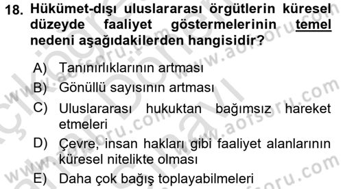 Uluslararası Örgütler Dersi 2016 - 2017 Yılı (Final) Dönem Sonu Sınav Soruları 18. Soru