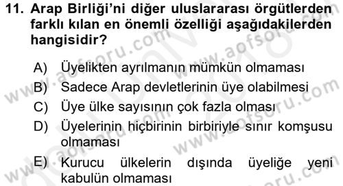 Uluslararası Örgütler Dersi 2017 - 2018 Yılı 3 Ders Sınav Soruları 11. Soru