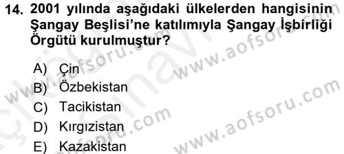 Uluslararası Örgütler Dersi 2017 - 2018 Yılı 3 Ders Sınavı 14. Soru