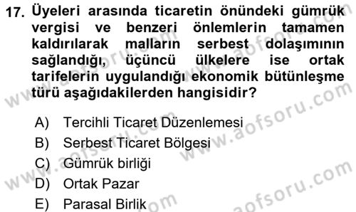 Uluslararası Örgütler Dersi 2017 - 2018 Yılı 3 Ders Sınav Soruları 17. Soru