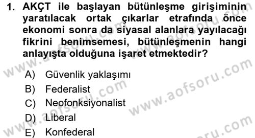 Uluslararası Örgütler Dersi 2017 - 2018 Yılı (Vize) Ara Sınavı 1. Soru