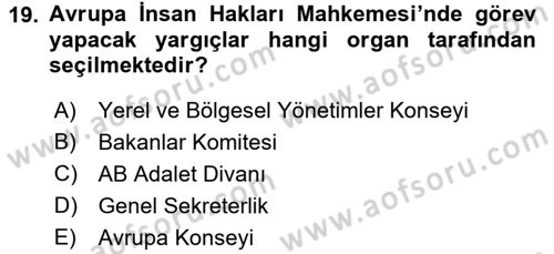 Uluslararası Örgütler Dersi 2017 - 2018 Yılı (Vize) Ara Sınavı 19. Soru