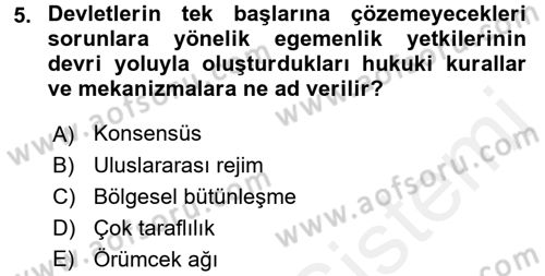 Uluslararası Örgütler Dersi 2017 - 2018 Yılı (Vize) Ara Sınavı 5. Soru