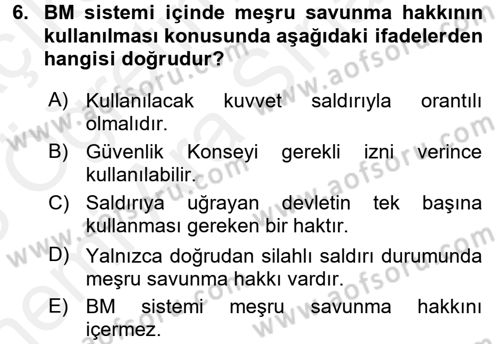 Uluslararası Örgütler Dersi 2017 - 2018 Yılı (Vize) Ara Sınavı 6. Soru