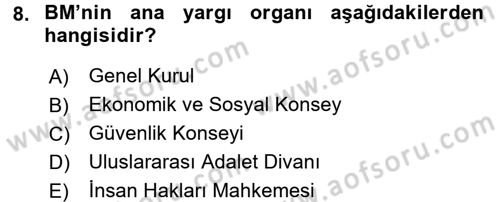 Uluslararası Örgütler Dersi 2017 - 2018 Yılı (Vize) Ara Sınavı 8. Soru