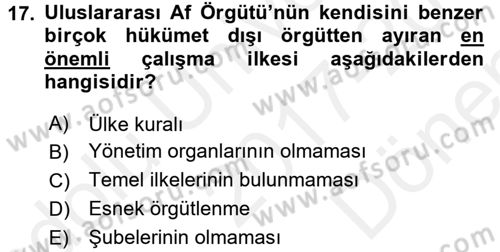 Uluslararası Örgütler Dersi 2017 - 2018 Yılı (Final) Dönem Sonu Sınavı 17. Soru