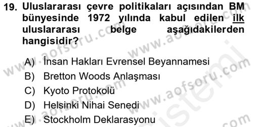 Uluslararası Örgütler Dersi 2017 - 2018 Yılı (Final) Dönem Sonu Sınavı 19. Soru