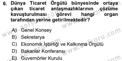 Uluslararası Örgütler Dersi 2017 - 2018 Yılı (Final) Dönem Sonu Sınavı 6. Soru