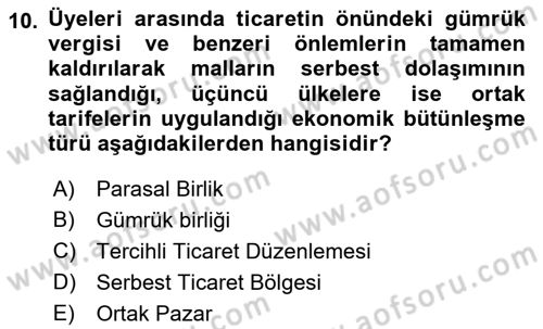 Uluslararası Örgütler Dersi 2018 - 2019 Yılı 3 Ders Sınav Soruları 10. Soru