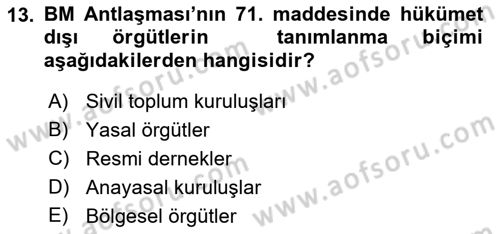 Uluslararası Örgütler Dersi 2018 - 2019 Yılı 3 Ders Sınav Soruları 13. Soru