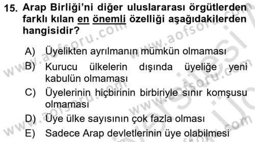 Uluslararası Örgütler Dersi 2018 - 2019 Yılı 3 Ders Sınav Soruları 15. Soru