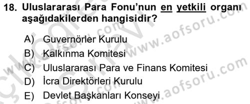 Uluslararası Örgütler Dersi 2018 - 2019 Yılı 3 Ders Sınav Soruları 18. Soru