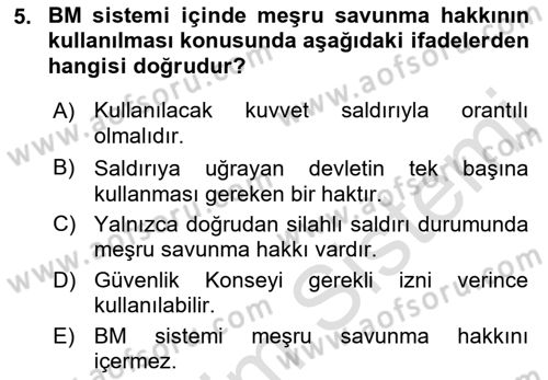 Uluslararası Örgütler Dersi 2018 - 2019 Yılı 3 Ders Sınavı 5. Soru