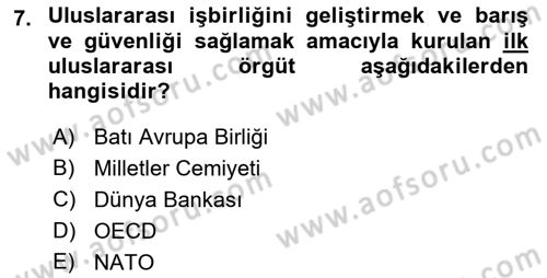 Uluslararası Örgütler Dersi 2018 - 2019 Yılı 3 Ders Sınav Soruları 7. Soru