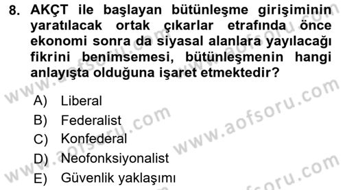 Uluslararası Örgütler Dersi 2018 - 2019 Yılı 3 Ders Sınav Soruları 8. Soru
