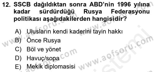Uluslararası Örgütler Dersi 2018 - 2019 Yılı (Vize) Ara Sınav Soruları 12. Soru