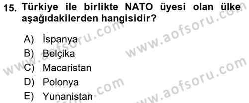 Uluslararası Örgütler Dersi 2018 - 2019 Yılı (Vize) Ara Sınav Soruları 15. Soru