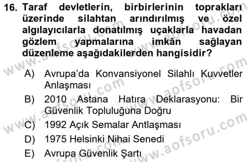 Uluslararası Örgütler Dersi 2018 - 2019 Yılı (Vize) Ara Sınav Soruları 16. Soru
