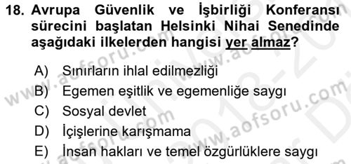 Uluslararası Örgütler Dersi 2018 - 2019 Yılı (Vize) Ara Sınav Soruları 18. Soru