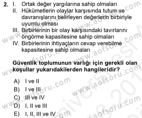 Uluslararası Örgütler Dersi 2018 - 2019 Yılı (Vize) Ara Sınav Soruları 2. Soru