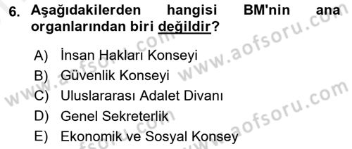 Uluslararası Örgütler Dersi 2018 - 2019 Yılı (Vize) Ara Sınav Soruları 6. Soru