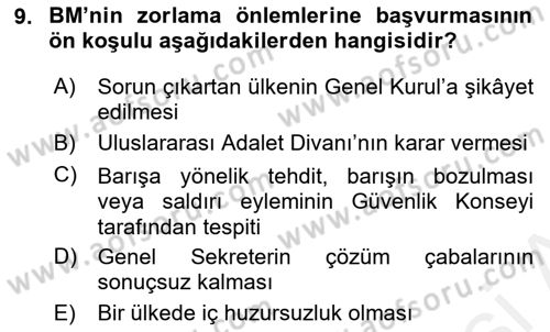 Uluslararası Örgütler Dersi 2018 - 2019 Yılı (Vize) Ara Sınav Soruları 9. Soru
