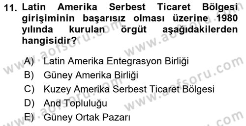 Uluslararası Örgütler Dersi 2018 - 2019 Yılı (Final) Dönem Sonu Sınav Soruları 11. Soru