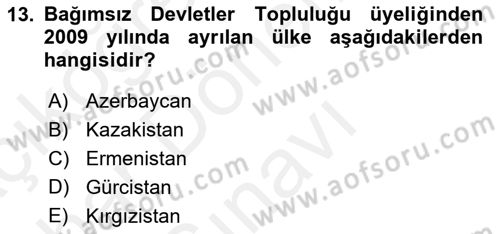 Uluslararası Örgütler Dersi 2018 - 2019 Yılı (Final) Dönem Sonu Sınav Soruları 13. Soru