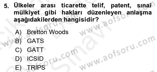 Uluslararası Örgütler Dersi 2018 - 2019 Yılı (Final) Dönem Sonu Sınavı 5. Soru