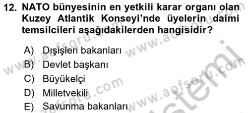 Uluslararası Örgütler Dersi 2018 - 2019 Yılı Yaz Okulu Sınavı 12. Soru