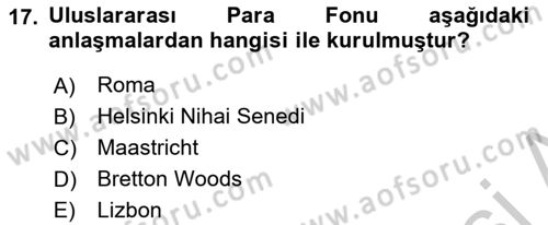 Uluslararası Örgütler Dersi 2018 - 2019 Yılı Yaz Okulu Sınav Soruları 17. Soru