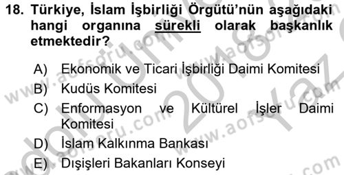Uluslararası Örgütler Dersi 2018 - 2019 Yılı Yaz Okulu Sınav Soruları 18. Soru