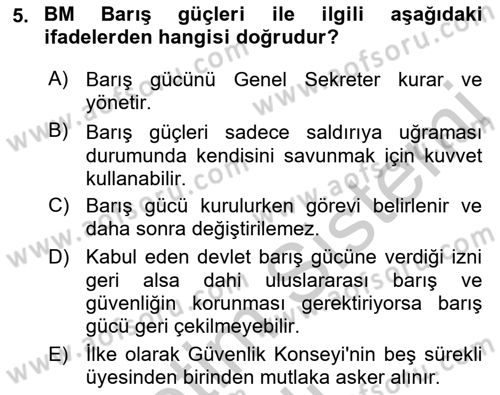 Uluslararası Örgütler Dersi 2018 - 2019 Yılı Yaz Okulu Sınav Soruları 5. Soru