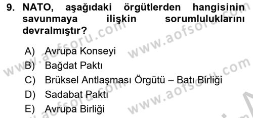 Uluslararası Örgütler Dersi 2018 - 2019 Yılı Yaz Okulu Sınav Soruları 9. Soru