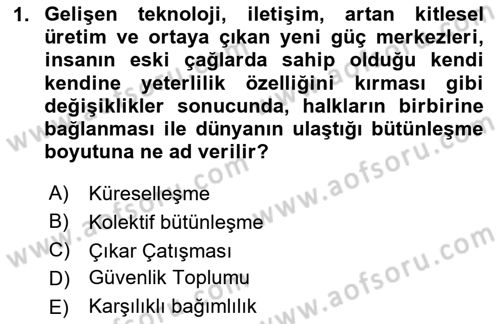 Uluslararası Örgütler Dersi 2020 - 2021 Yılı Yaz Okulu Sınavı 1. Soru