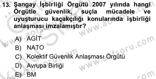 Uluslararası Örgütler Dersi 2020 - 2021 Yılı Yaz Okulu Sınavı 13. Soru