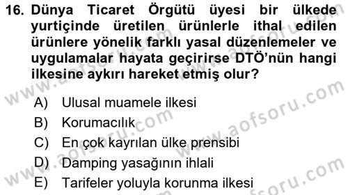 Uluslararası Örgütler Dersi 2020 - 2021 Yılı Yaz Okulu Sınavı 16. Soru