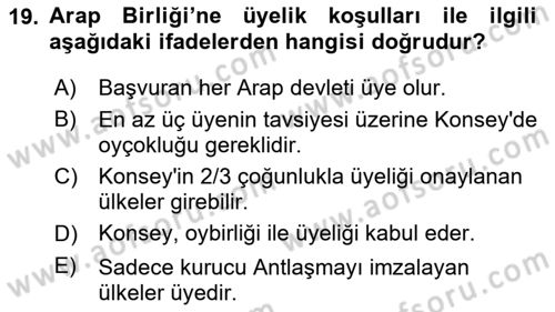 Uluslararası Örgütler Dersi 2020 - 2021 Yılı Yaz Okulu Sınavı 19. Soru