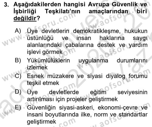 Uluslararası Örgütler Dersi 2020 - 2021 Yılı Yaz Okulu Sınavı 3. Soru