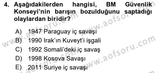 Uluslararası Örgütler Dersi 2020 - 2021 Yılı Yaz Okulu Sınavı 4. Soru