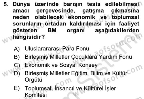 Uluslararası Örgütler Dersi 2020 - 2021 Yılı Yaz Okulu Sınavı 5. Soru