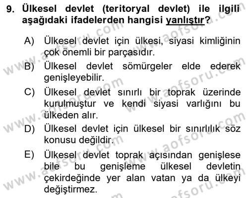 Uluslararası Örgütler Dersi 2020 - 2021 Yılı Yaz Okulu Sınavı 9. Soru