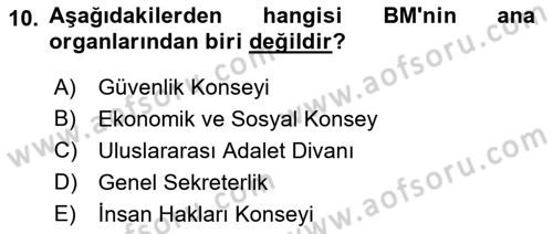 Uluslararası Örgütler Dersi 2021 - 2022 Yılı (Vize) Ara Sınav Soruları 10. Soru