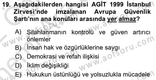 Uluslararası Örgütler Dersi 2021 - 2022 Yılı (Vize) Ara Sınav Soruları 19. Soru