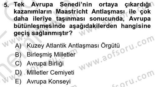 Uluslararası Örgütler Dersi 2021 - 2022 Yılı (Vize) Ara Sınav Soruları 5. Soru