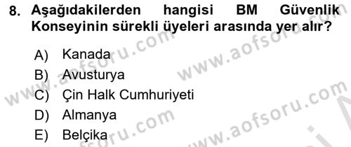 Uluslararası Örgütler Dersi 2021 - 2022 Yılı (Vize) Ara Sınav Soruları 8. Soru