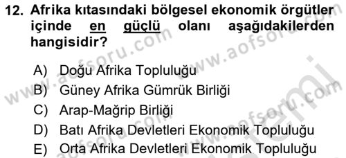 Uluslararası Örgütler Dersi 2021 - 2022 Yılı (Final) Dönem Sonu Sınav Soruları 12. Soru
